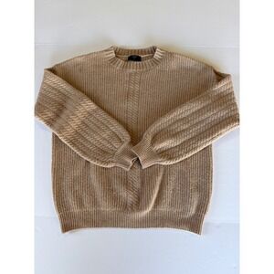 Tahari Womens Tan Beige Cable Knit Crewneck Balloon Sleeve Pullover Sweater M